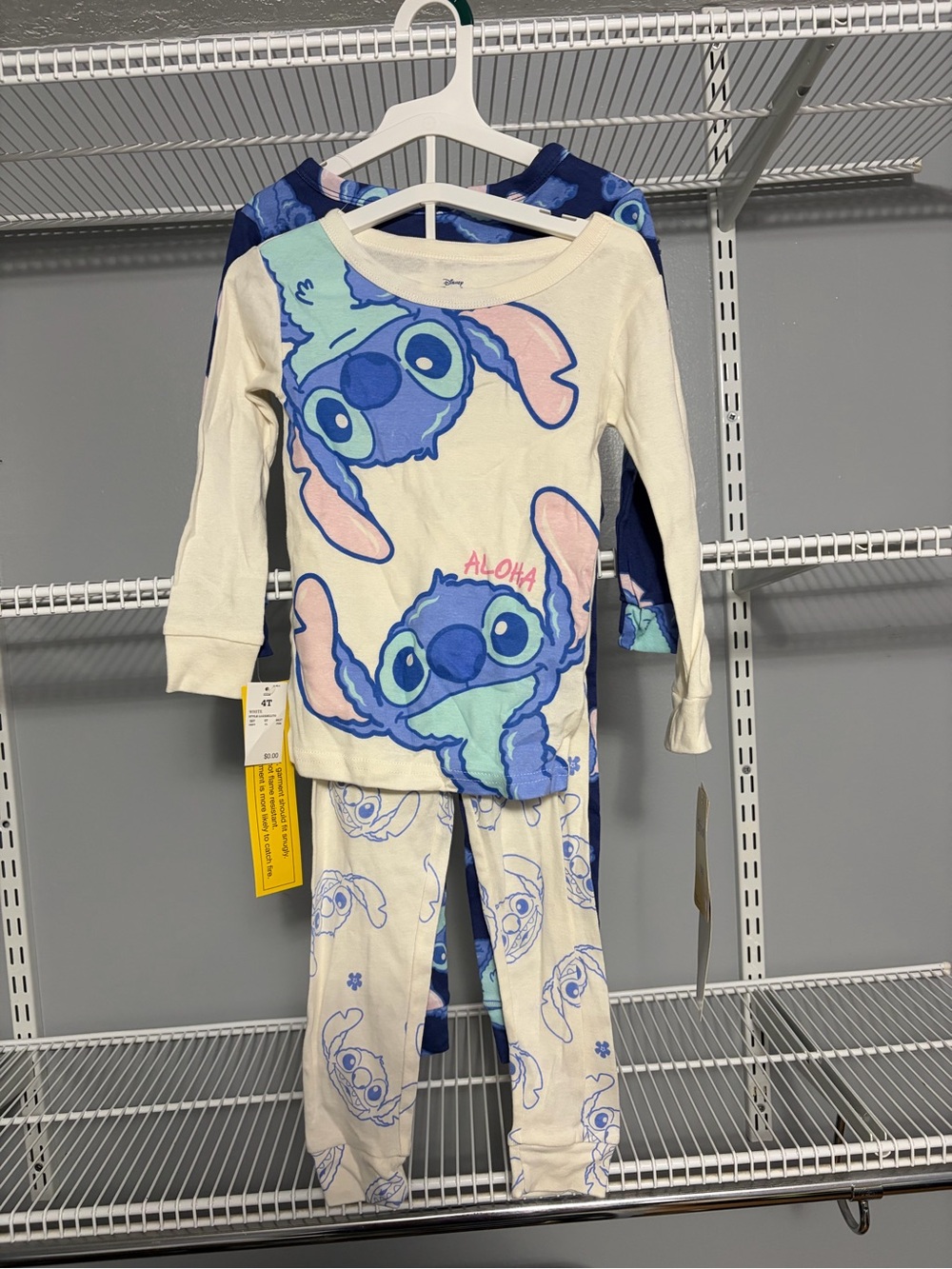 Disney Cream and Blue Stitch 'Aloha' Two-Piece Pajama Set